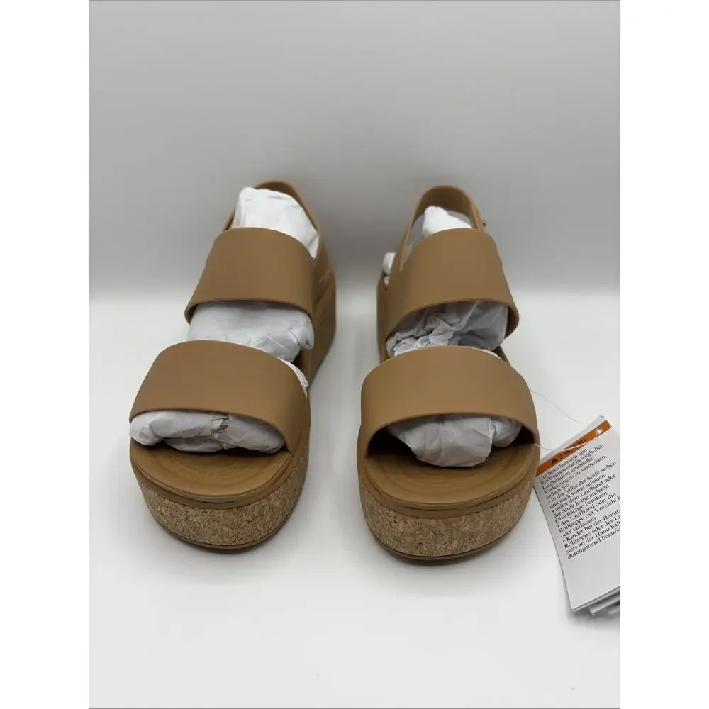 Crocs Brooklyn Cork Low Wedge Platform Sandal Women’s Sz US W 6 Light Brown NWT